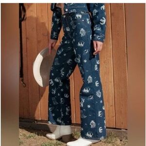 Cali1850 Dark Denim Rodeo Printed Jeans